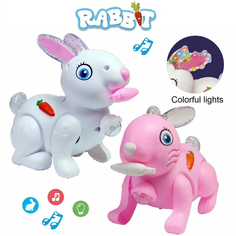 Musical Easter Rabbit Toy with Flashing LED Lights & Music, Bump and Go Action, Battery Operated Ages 3 + (6910B)